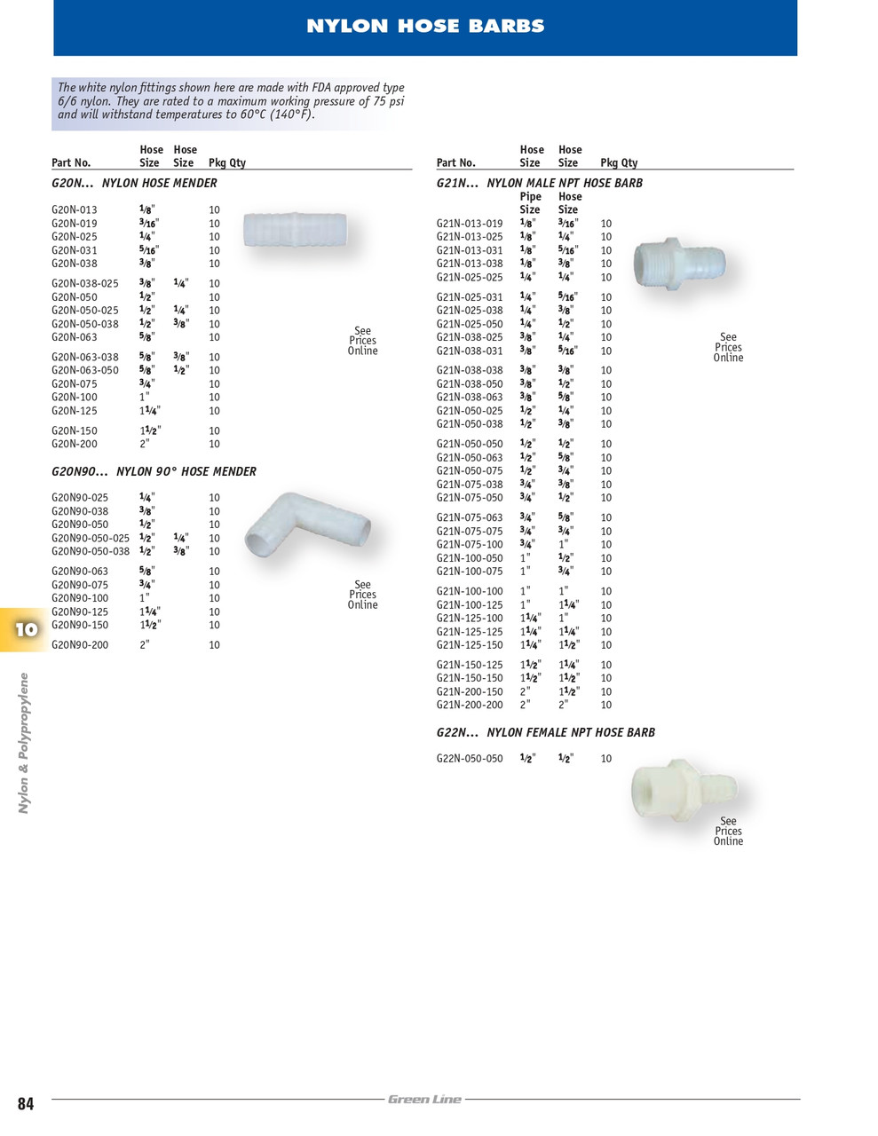 1 x 1" Nylon Hose Barb - Male NPT  G21N-100-100