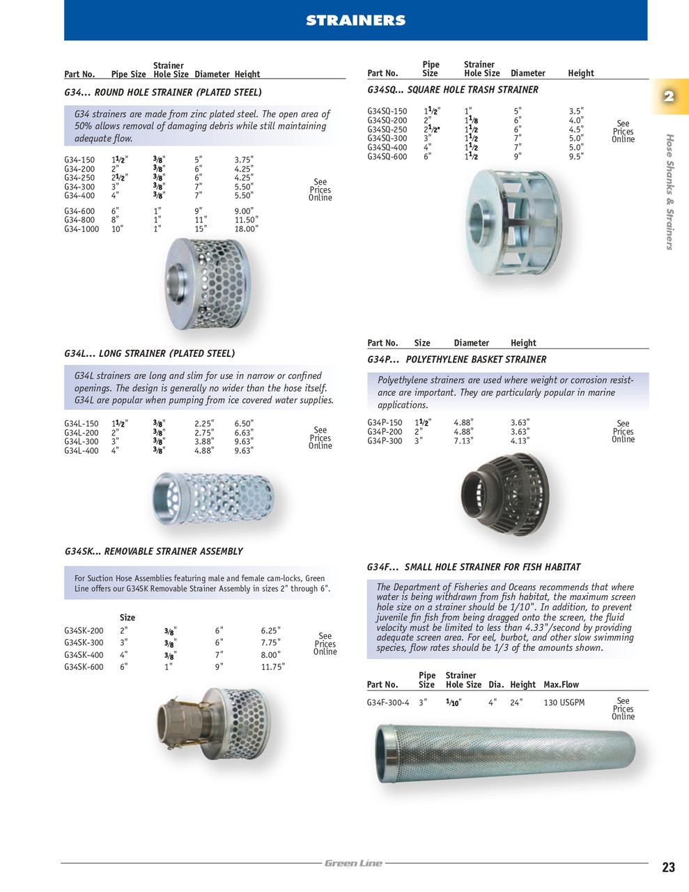 2" Round Hole Long Strainer  G34L-200