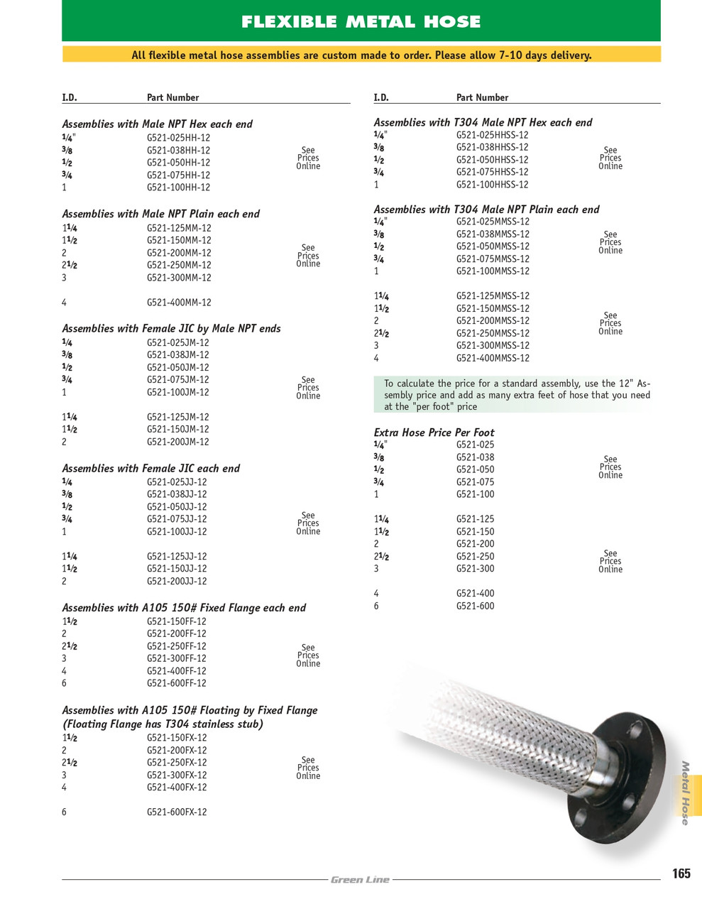 2-1/2 x 2-1/2" x 12" Stainless Steel Hose Assembly w/ A105 150# Floating X Fixed Flange Ends   G521-250FX-12