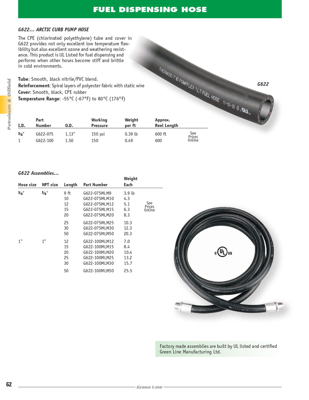 1 x 1" x 15' Arctic Curb Pump Hose Assembly   G622-100MLM15