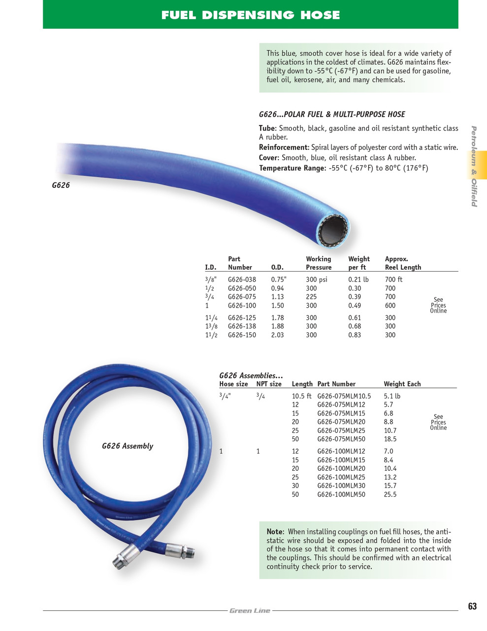 3/4 x 3/4" x 12' Polar Fuel & Mutli-Purpose Hose Assembly   G626-075MLM12