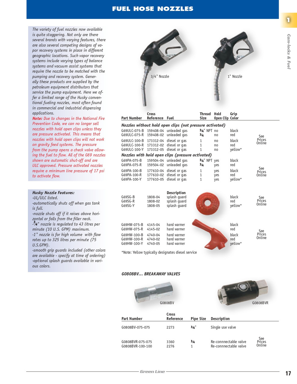 3/4" Unleaded Fuel Nozzle Pressure Activated w/ Hold Open Clip  G69PA-075-B