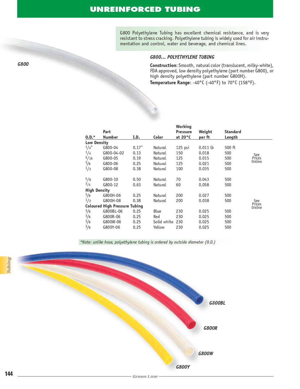 3/8" Red High Pressure Polyethylene Tubing   G800R-06