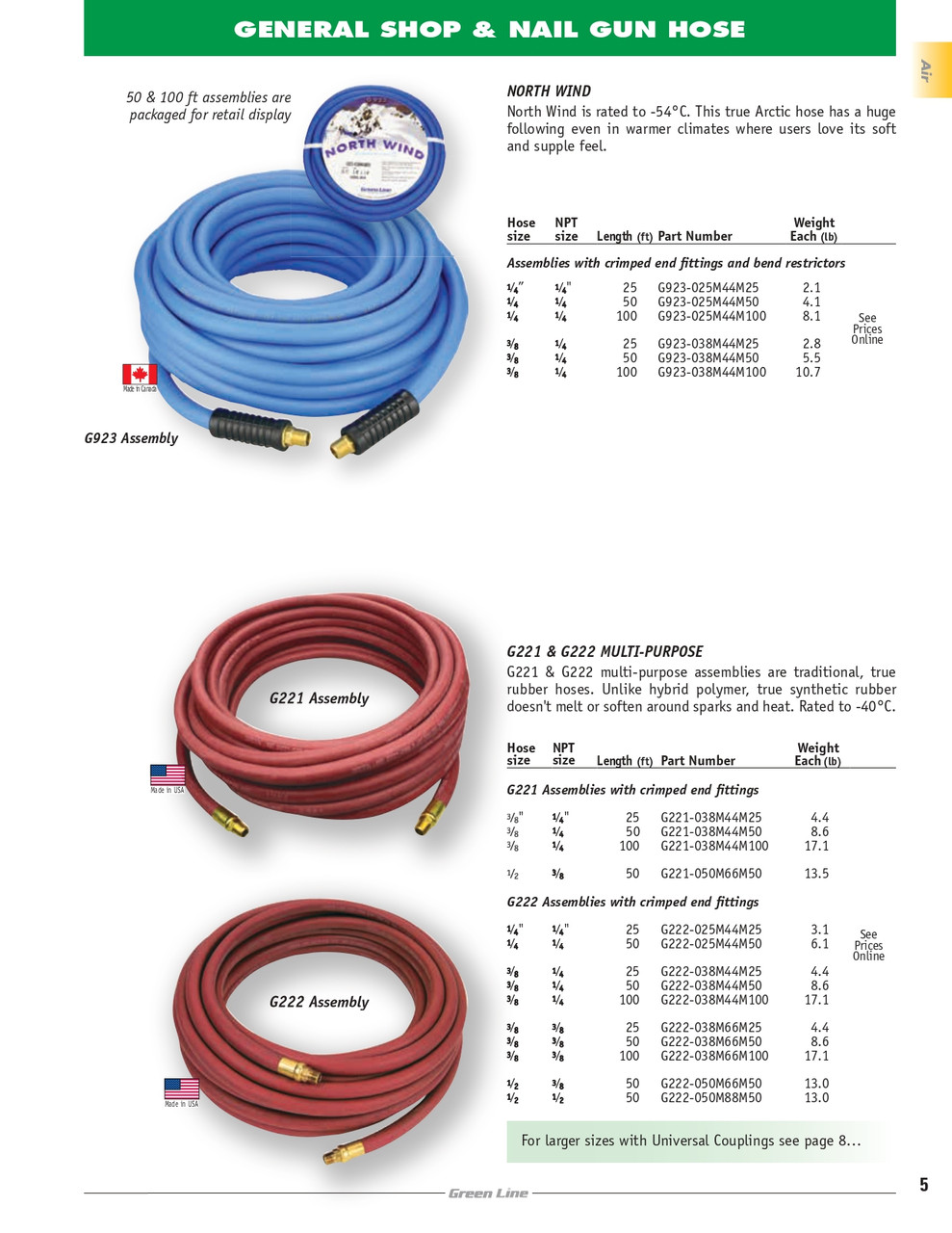 1/4 x 1/4" x 25' North-Wind Air Hose Assembly   G923-025M44M25