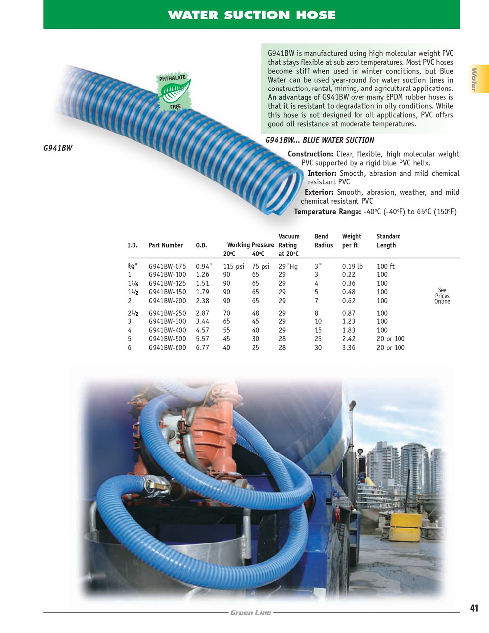 2-1/2" PVC Blue Water Suction Hose    G941BW-250