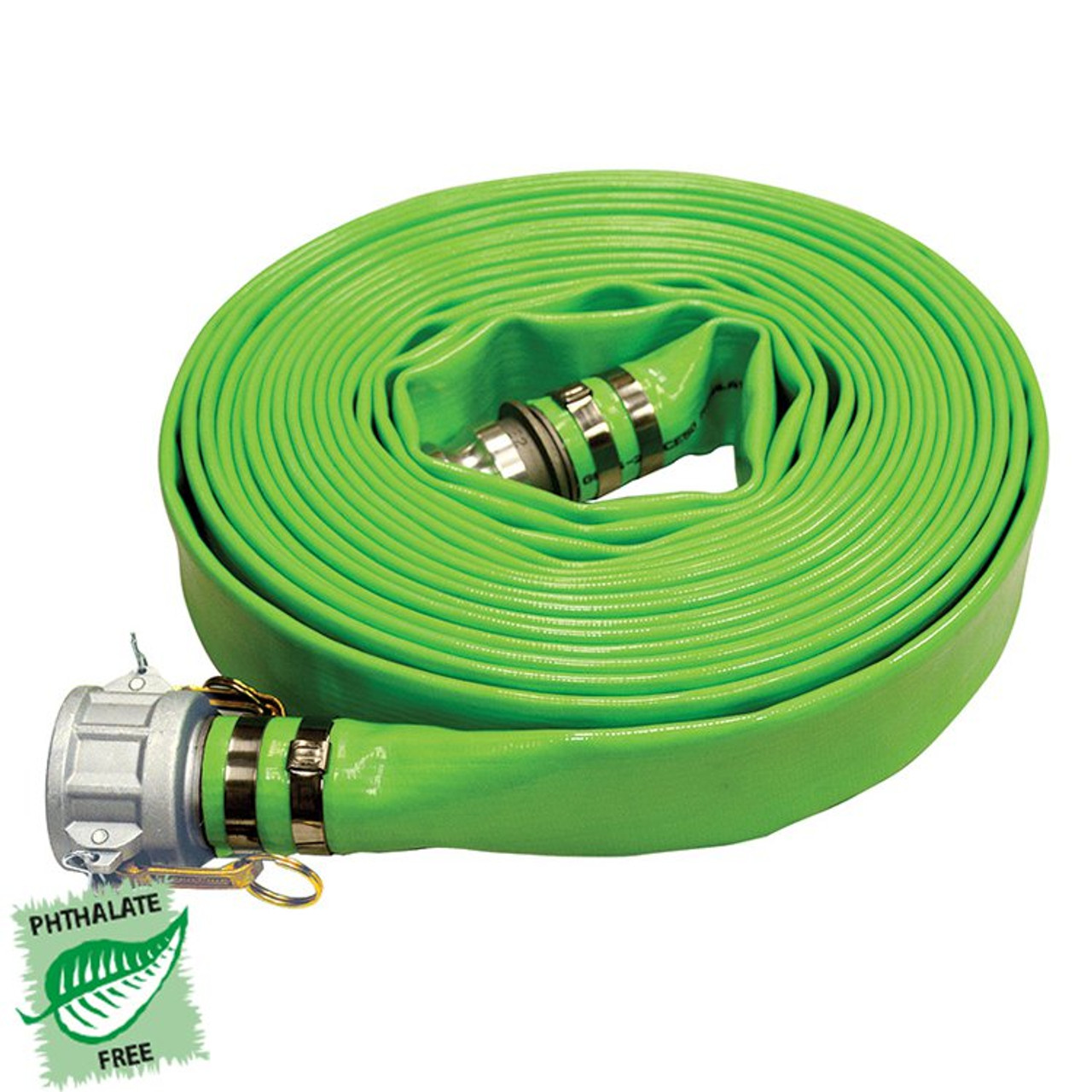 4" x 50' Phthalate Free Green Lay-Flat Discharge Hose Assembly   G975-400CE50