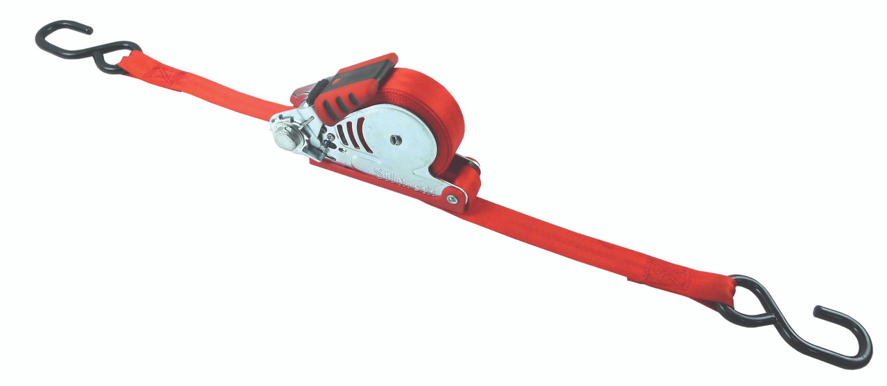 Red Polyester Retractable Tie Down 1" x 15' w/S-Hooks 1,500 lbs.  12370