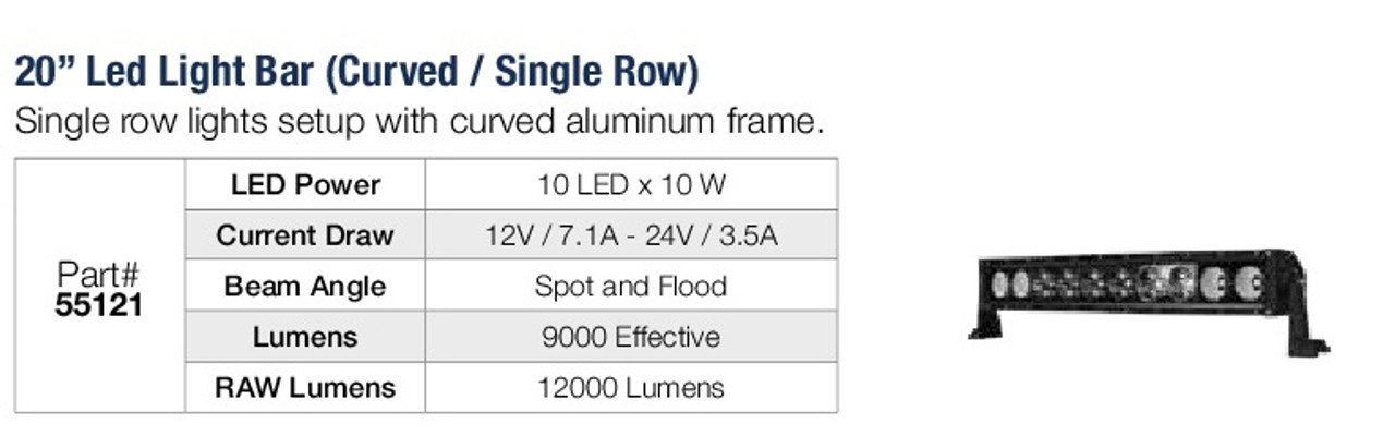 20" Single Row Curved LED Light Bar @ 100W  55121