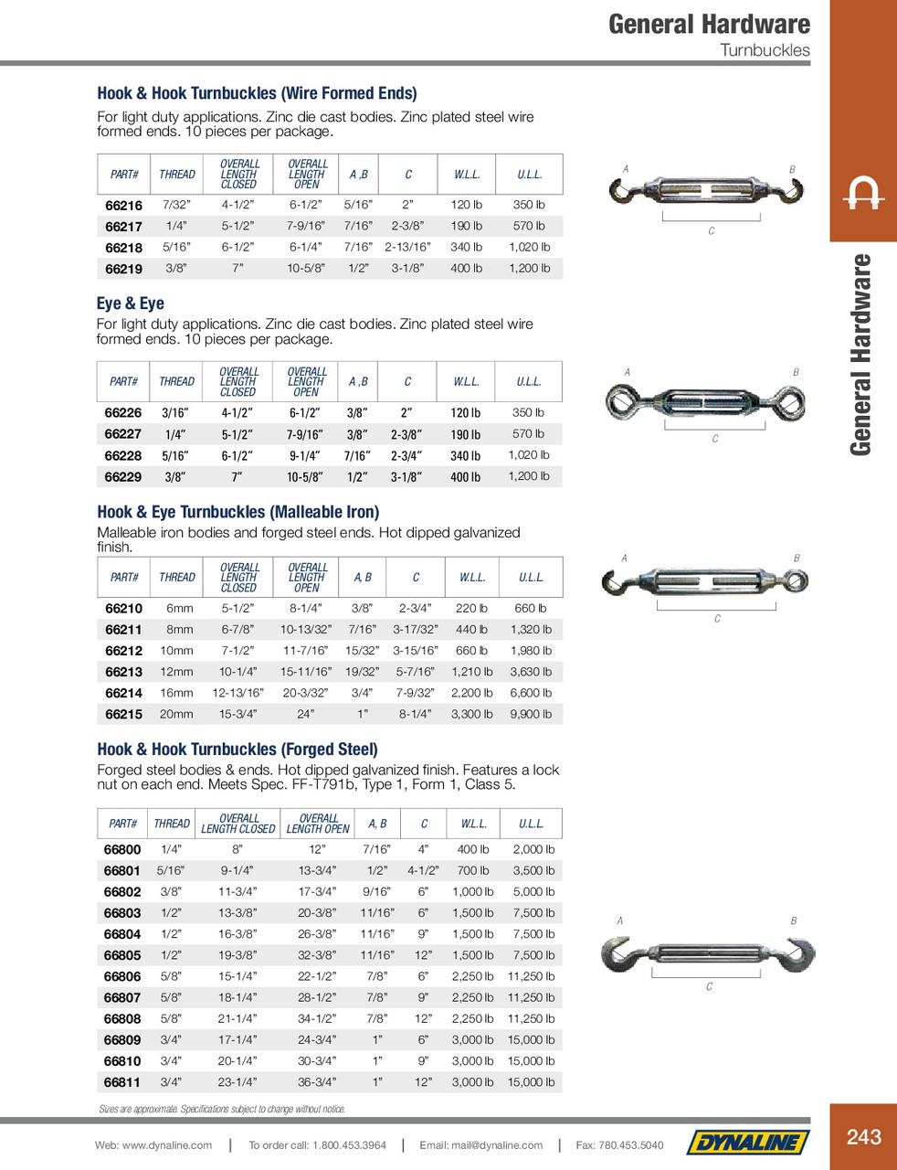 20mm Malleable Iron Turnbuckle w/Forged Hook & Eye  66215