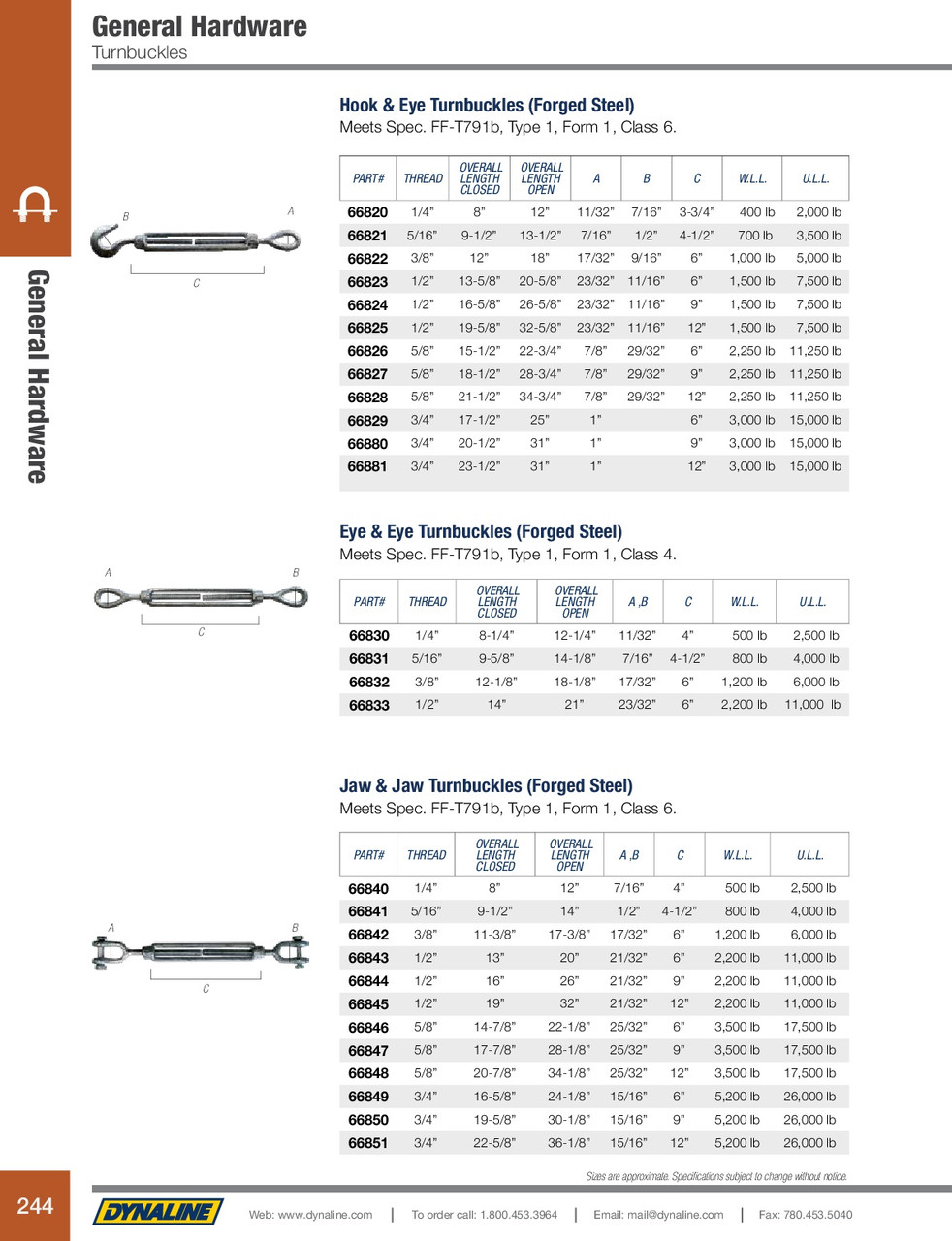 3/4 x 9" Forged Steel Turnbuckle Hook & Eye  66880