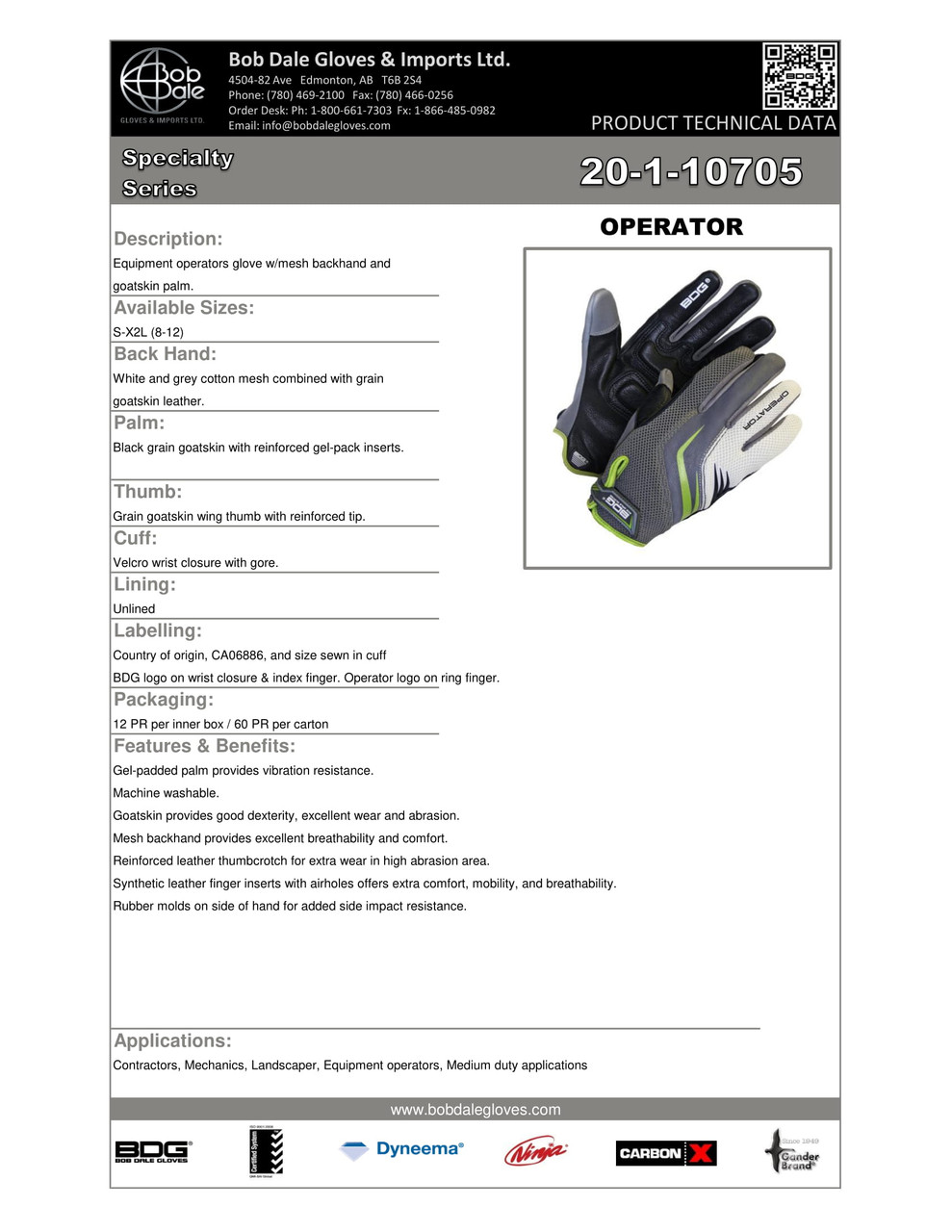 Operator Clarino® Leather Palm  20-1-10705