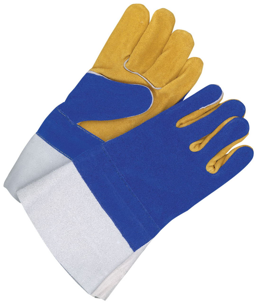 Split Cowhide Weld Glove Fleece Lined Backhand w/Gauntlet Blue/Gold  60-1-887