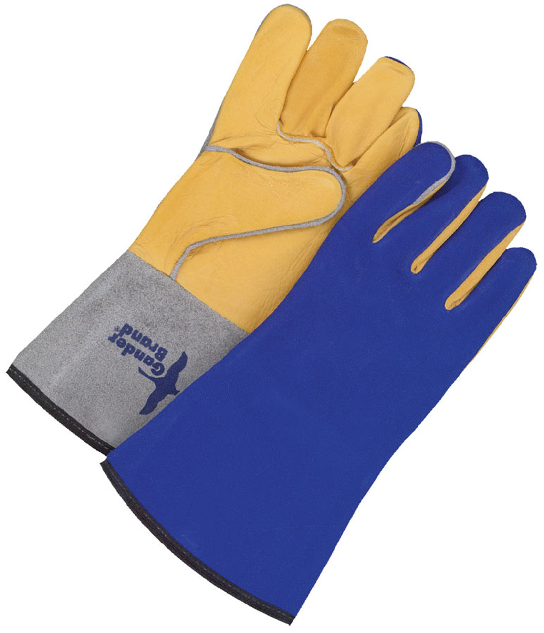 Grain Goatskin Tig Weld Glove Fleece Lined Backhand w/5" Split Cowhide Gauntlet Blue/Gold  64-1-1477B