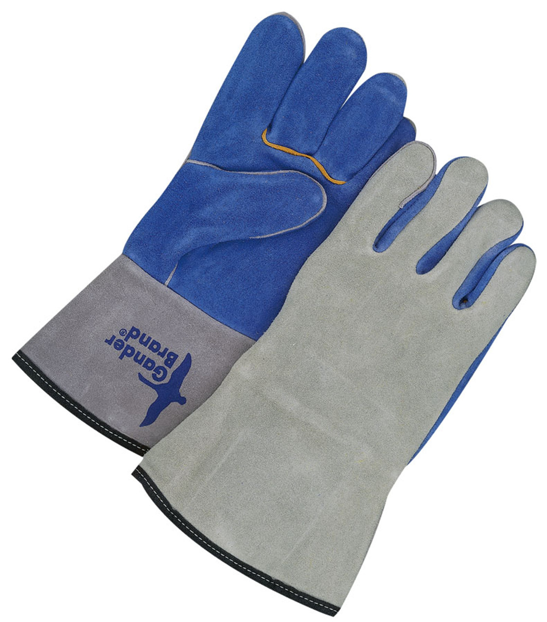 Split Cowhide One Finger Weld Mitt Fleece Lined Backhand Blue/Grey  64-1-666B