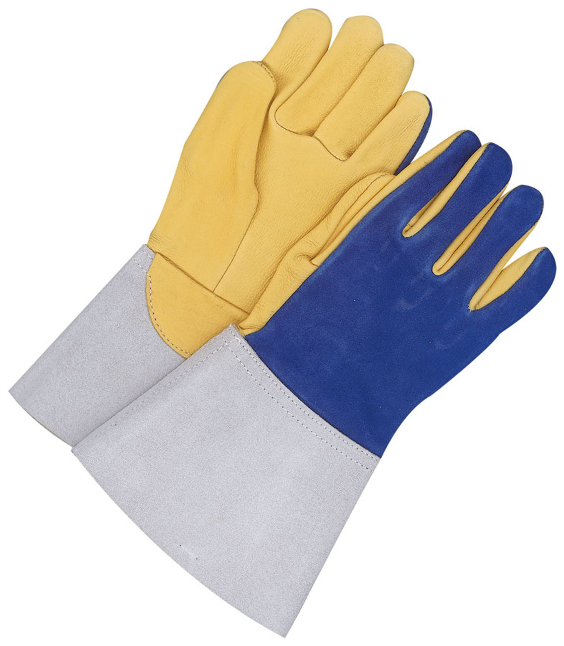 Grain Deerskin Weld Glove w/5.5" Split Cowhide Gauntlet Blue/Gold  64-1-777D