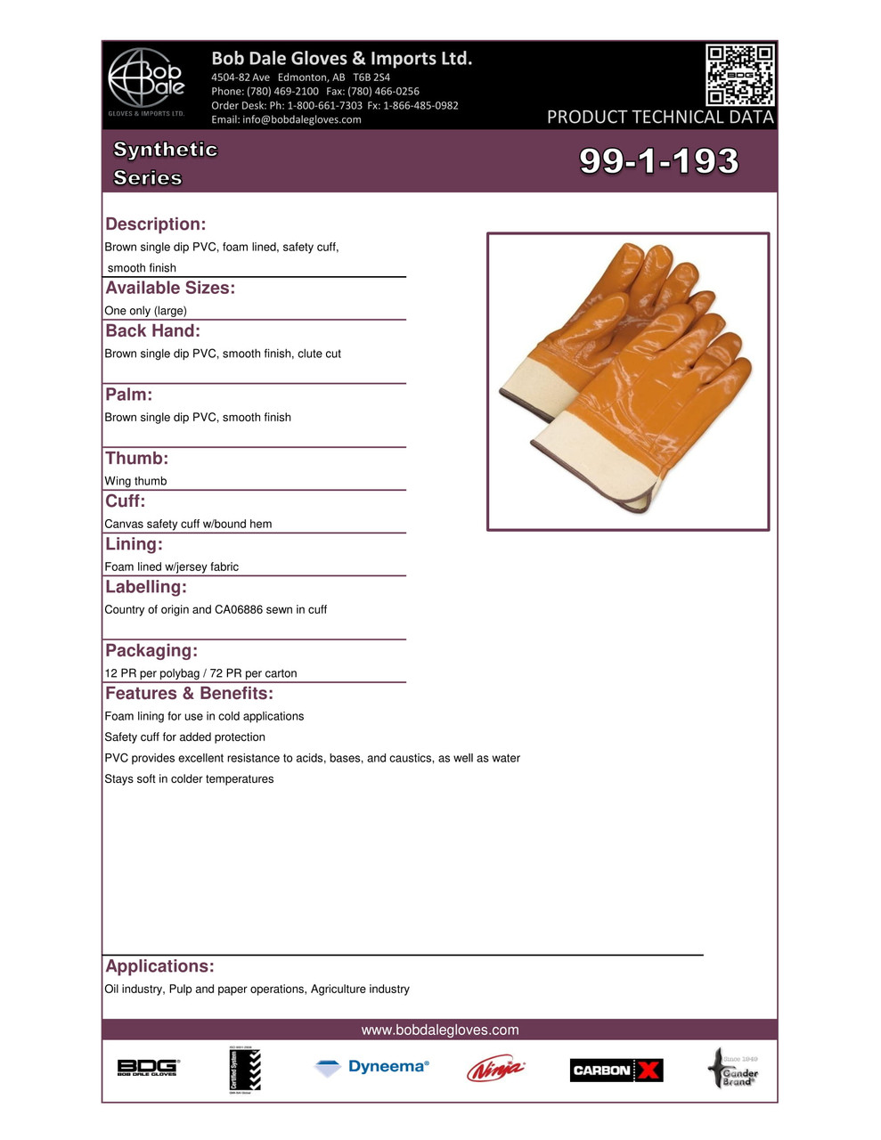 BDG® Synthetic PVC Coated Foam Glove  99-1-193