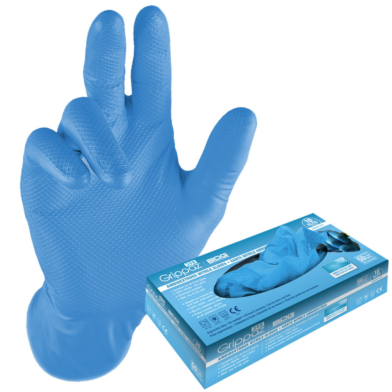BDG® Blue Grippaz Nitrile Glove (100 Box)  99-1-6200B