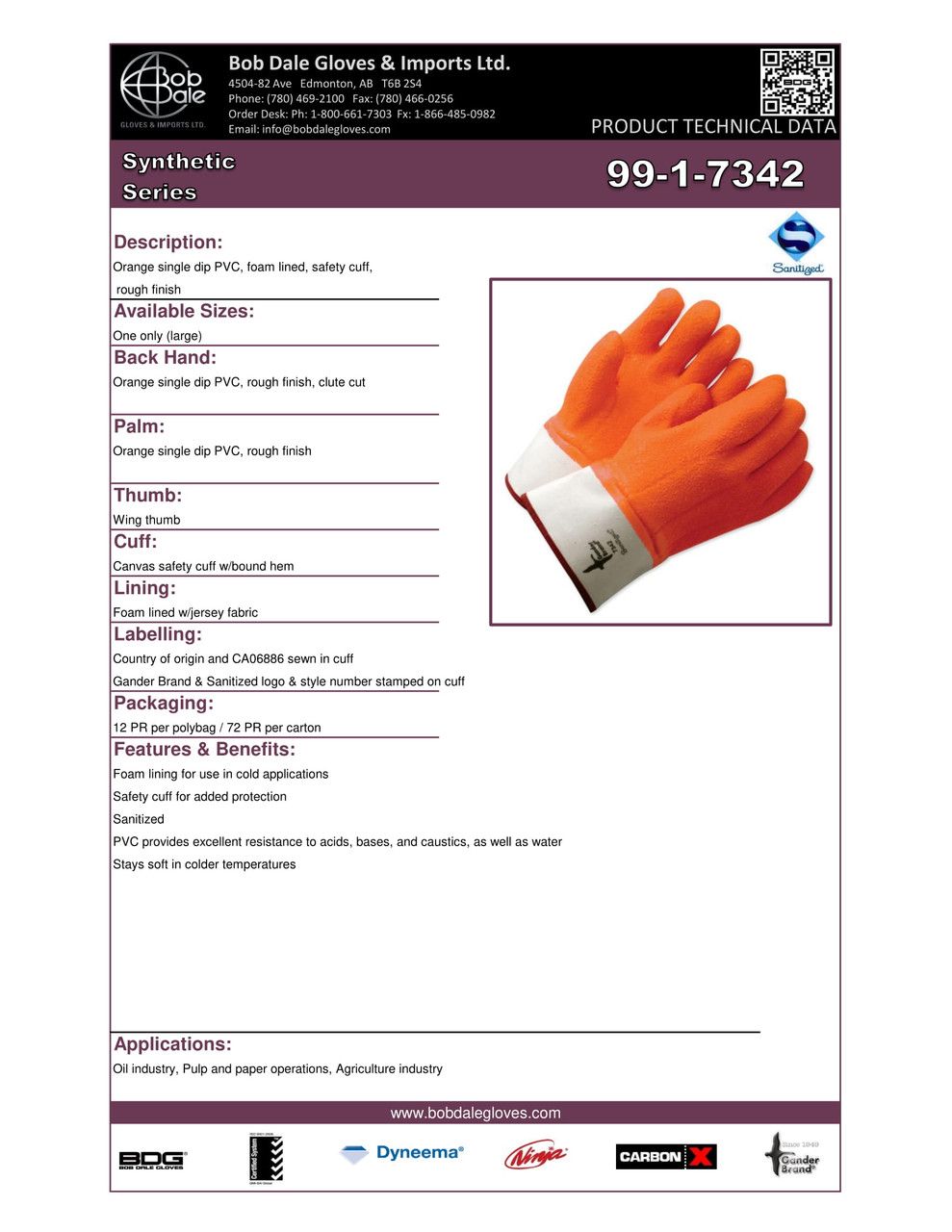 BDG® PVC Foam/Jersey Rough Texture Dipped Glove Hi-Viz Orange w/3" White Safety Cuff  99-1-7342