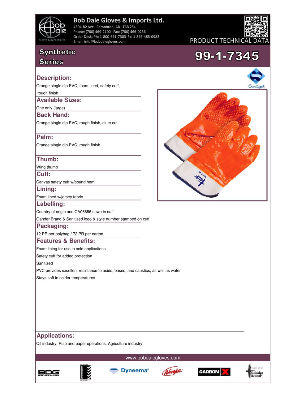 BDG® PVC Foam/Jersey Pebbled Texture Dipped Glove Hi-Viz Orange w/3" White Safety Cuff  99-1-7345