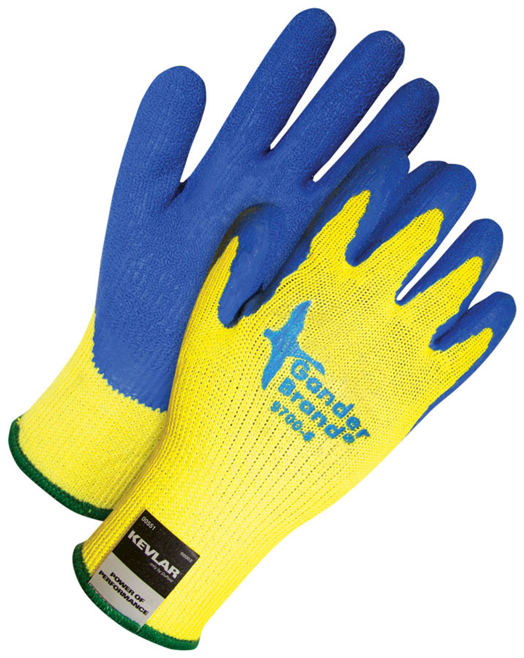 Gander® Crinkle Latex Coated Kevlar® Knit Cut-Rez Glove Yellow/Blue  99-1-9700