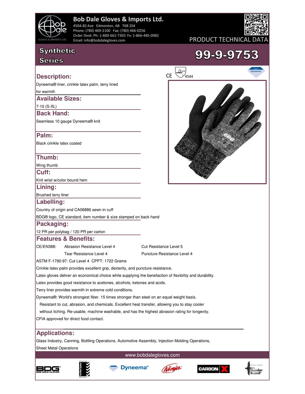 Winter BDG® Crinkle Latex Coated Terry Lined Dyneema® Knit Cut-Rez Glove Black/White Stripes  99-9-9753