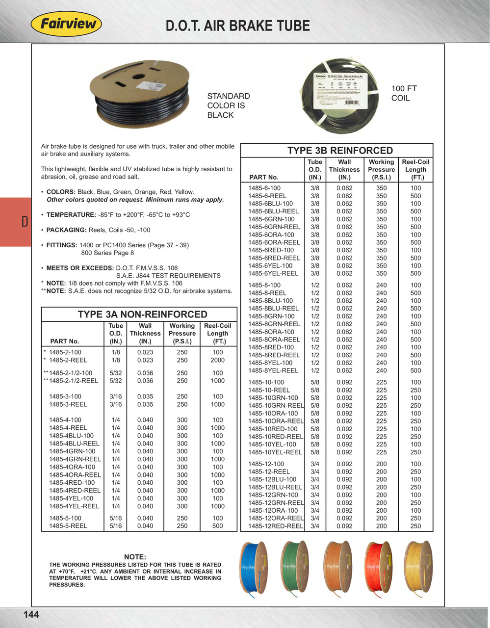 1/4" x 1000' Non-Reinforced Black Nylon DOT Type 3A Tube  1485-4RED-REEL