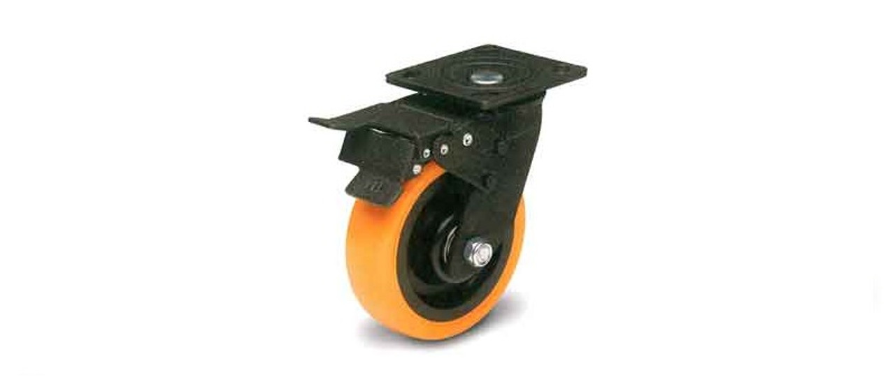 6" Locking Swivel Orange Polyurethane Wheel  TGC-30602-S