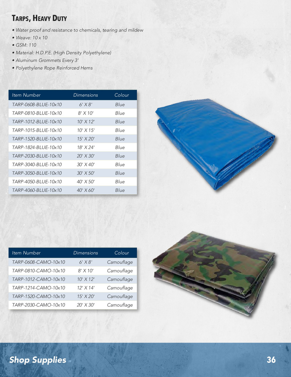 8' x 10' HDPE Tarpaulin  TARP-0810-BLUE-10x10