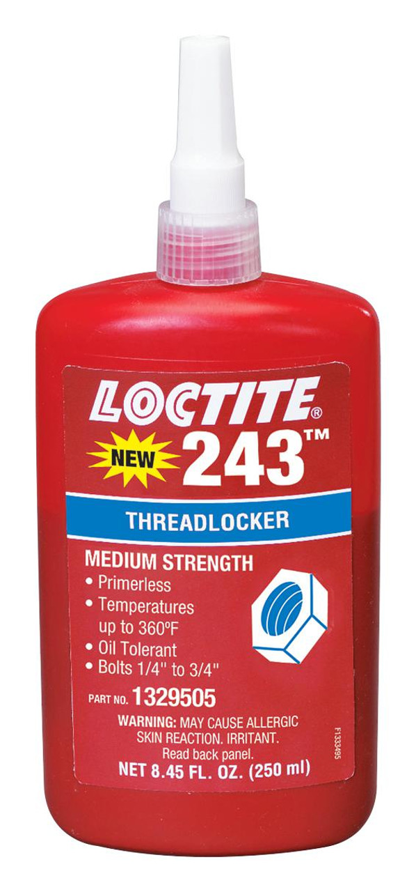 Loctite 1329505 243™ Blue Threadlocker (Medium Strength and Primerless),  250 ml Bottle