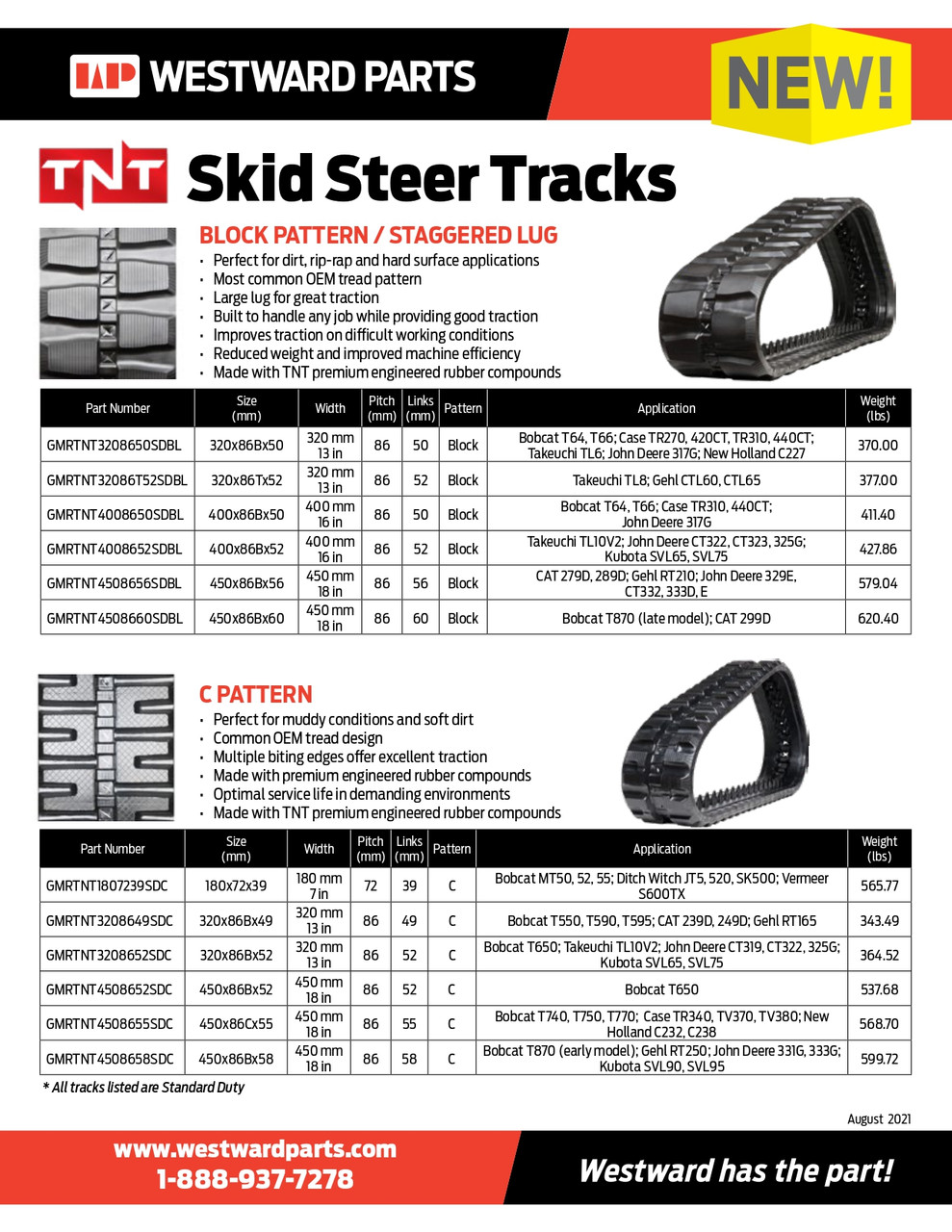 18" TNT Standard Duty Block Pattern Rubber Track (450x86Bx56)  GMRTNT4508656SDBL
