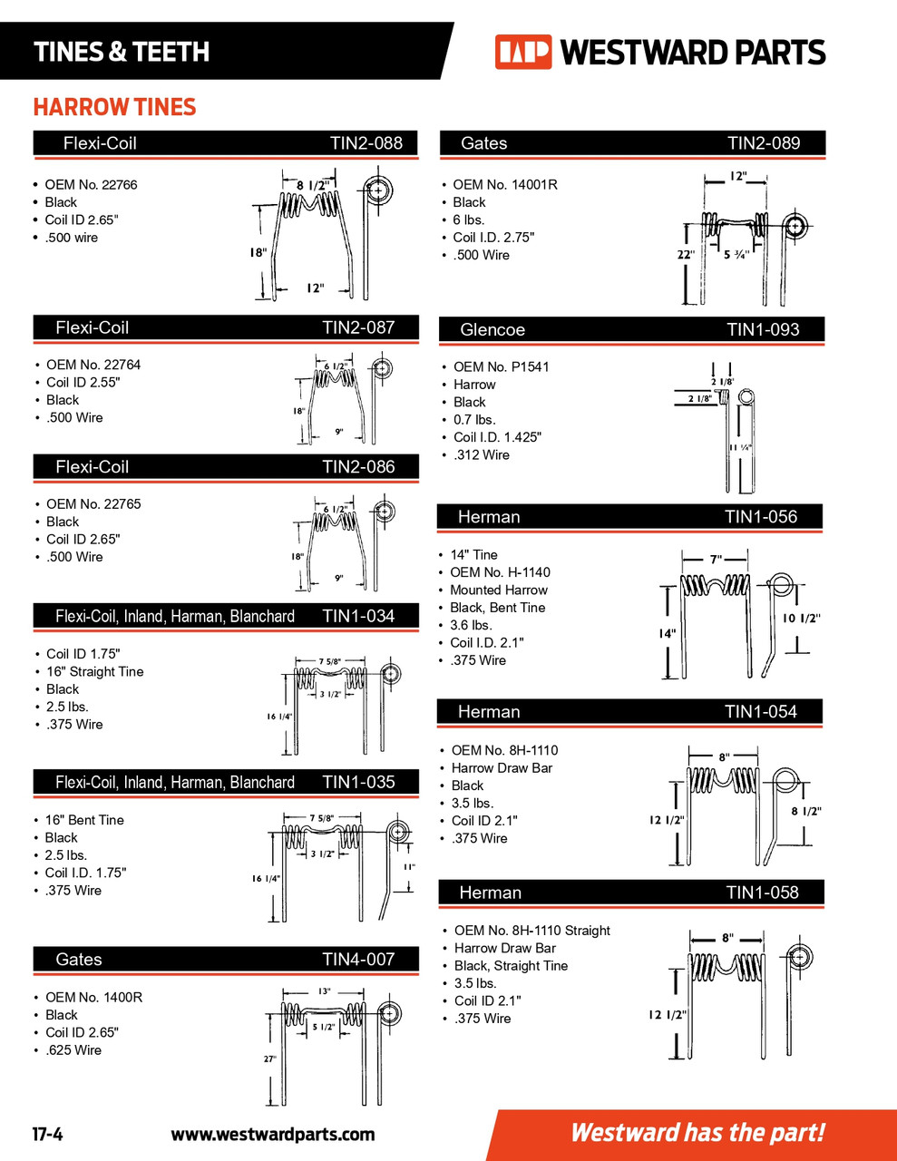 Flexi-Coil/Inland/Harman/Blanchard Harrow Tine  TIN1-035