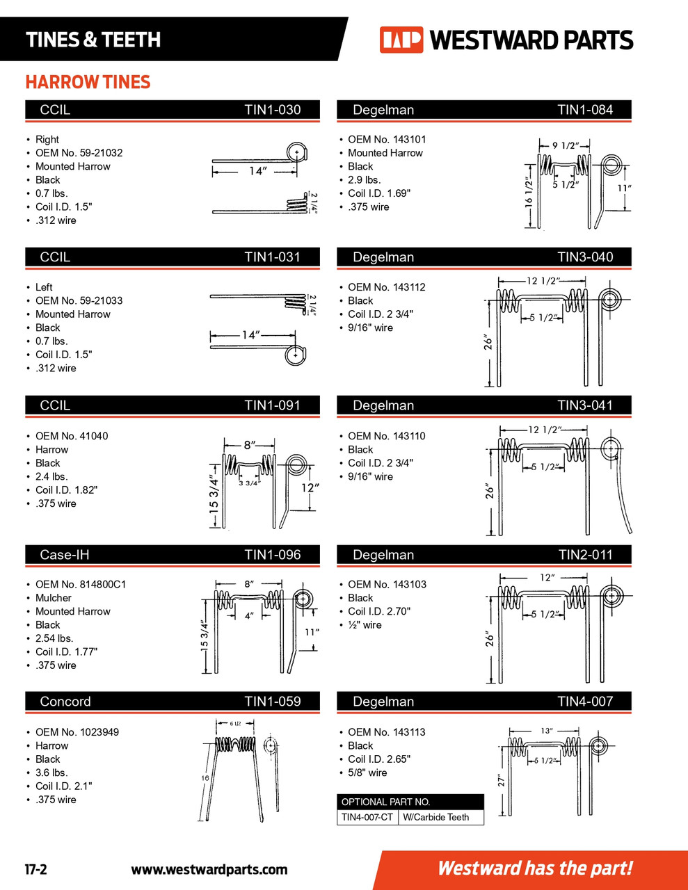 Concord Harrow Tine  TIN1-059