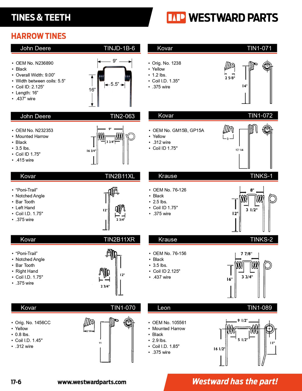 Kovar Harrow Tine  TIN1-070