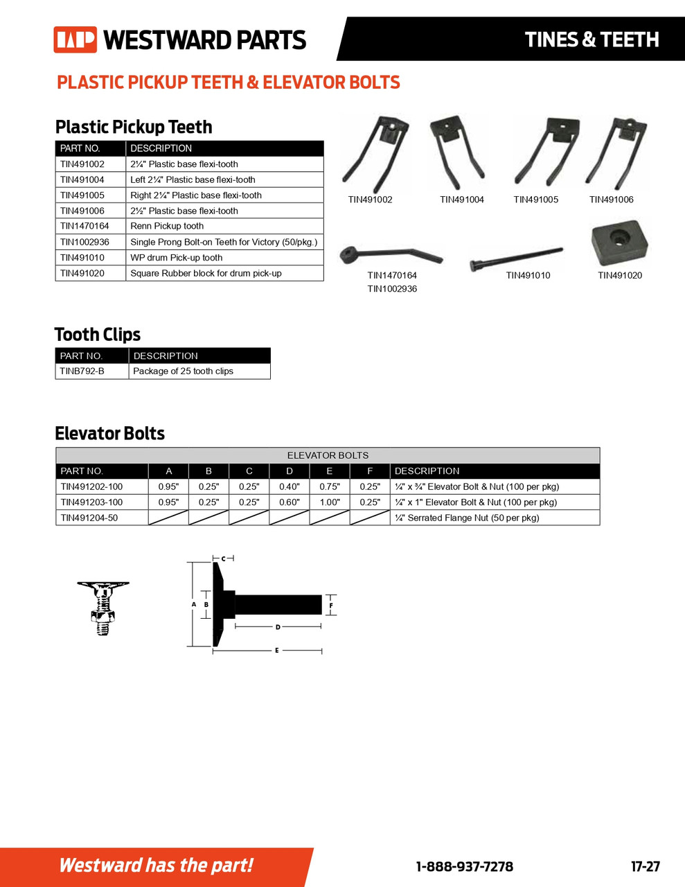 Westward 2-1/4" Left Plastic Pickup Tooth  TIN491004