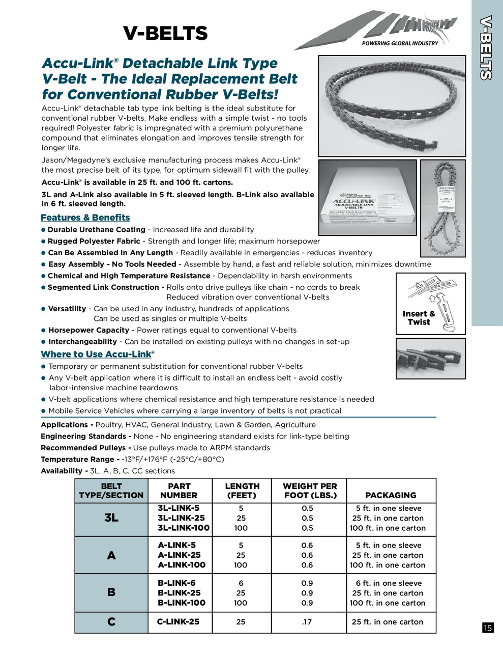 3/8" Accu-Link® Connectible V-Belt Material 3L-LINK
