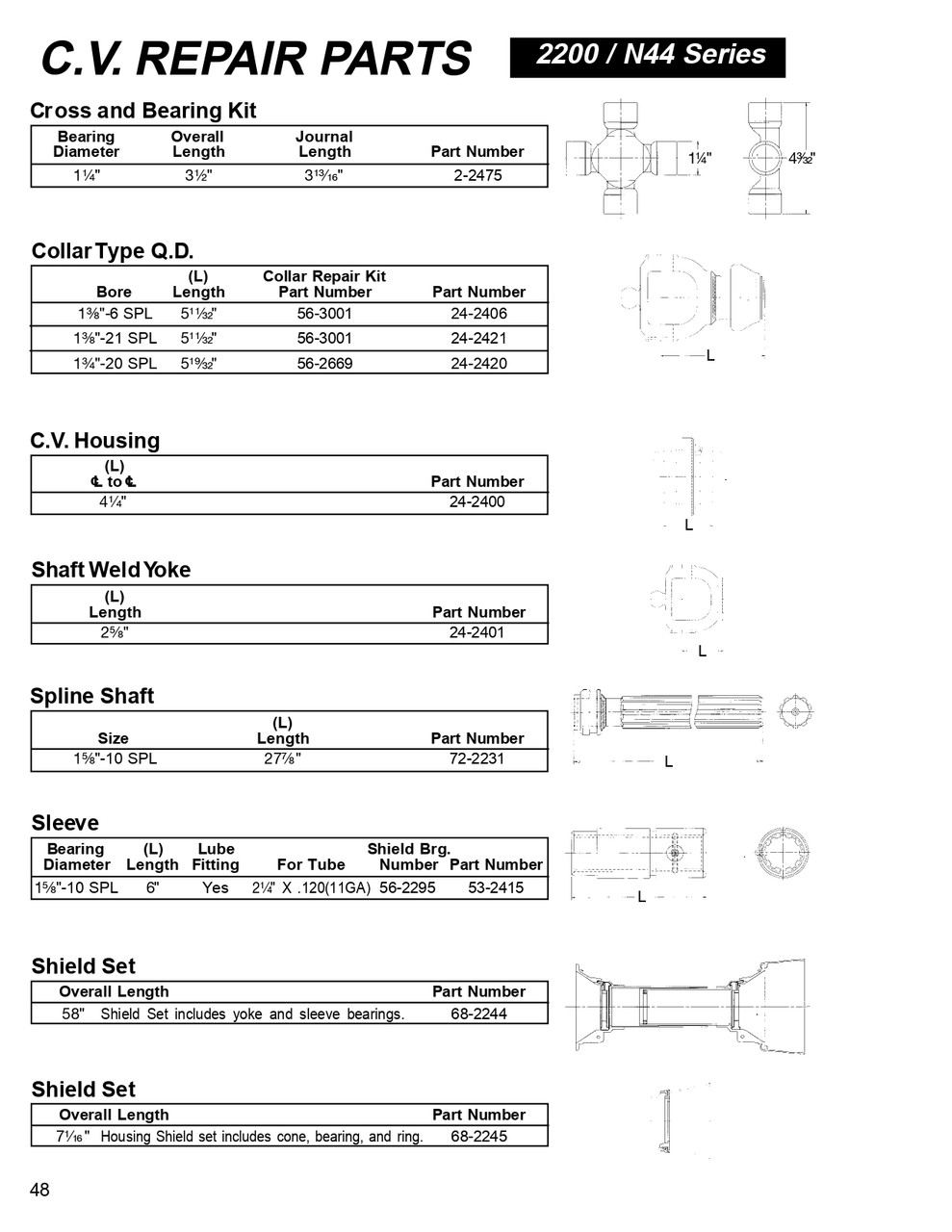 1-3/8" 6 Spline - Neapco® 2200/N44 Series CV Slide Collar Quick Disconnect Yoke  24-2406