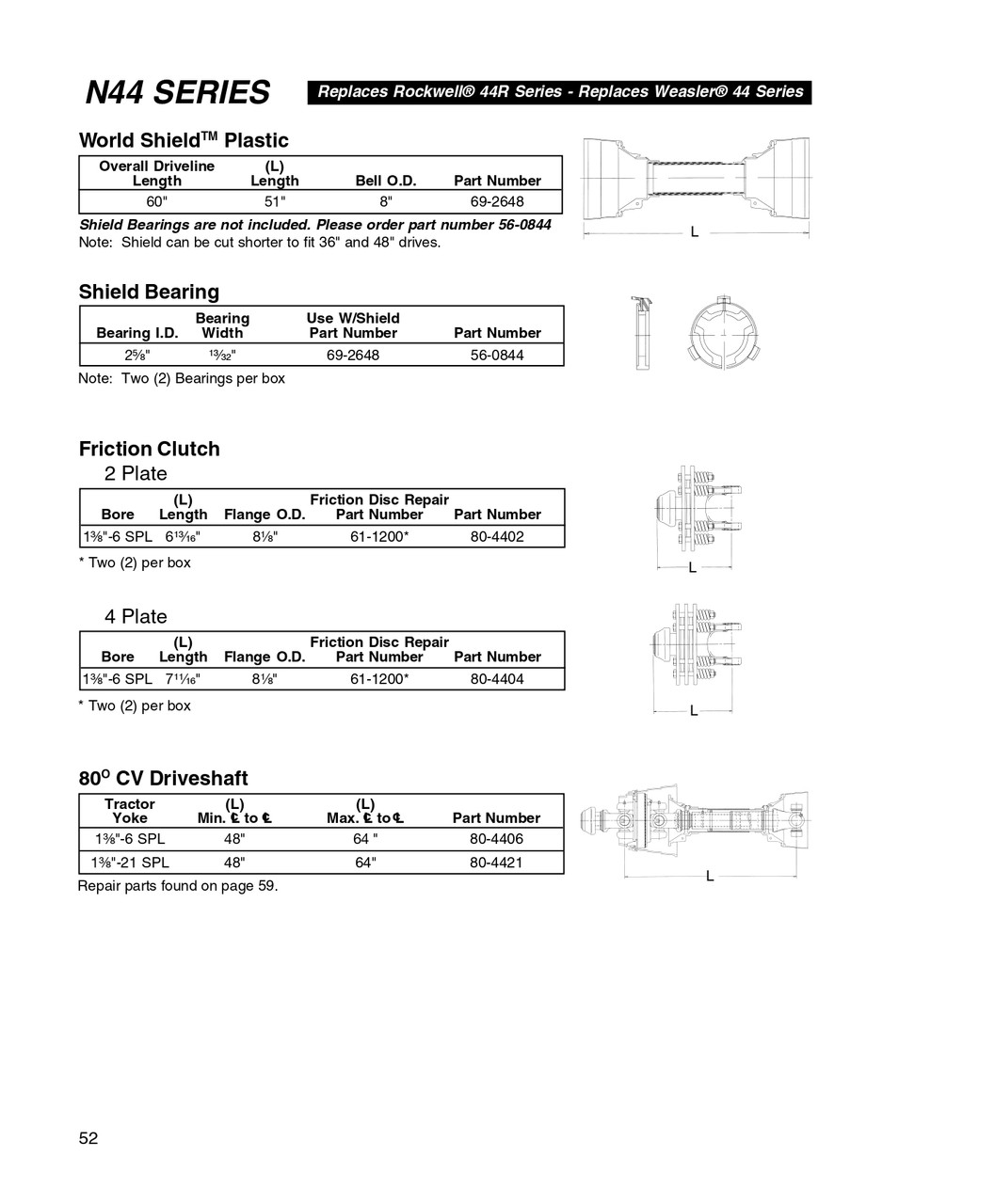 48" x 1-3/8" 21 Spline - Neapco® N44 Series  80° CV Drive Shaft Assembly  80-4421