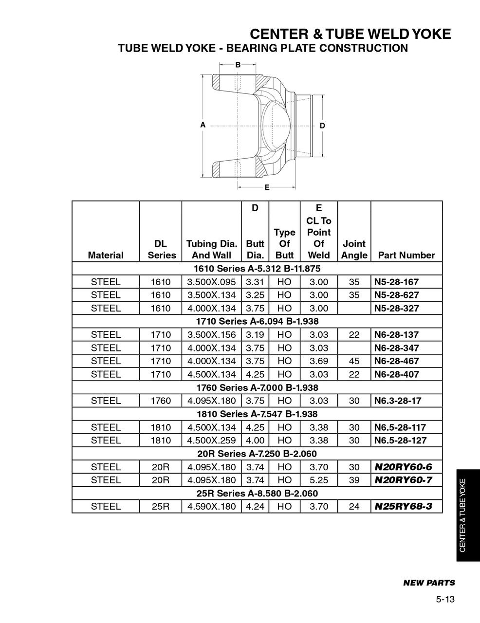 3.500" x .095" Round - Spicer® 1610 Series Bearing Plate Tube Weld Yoke  N5-28-167