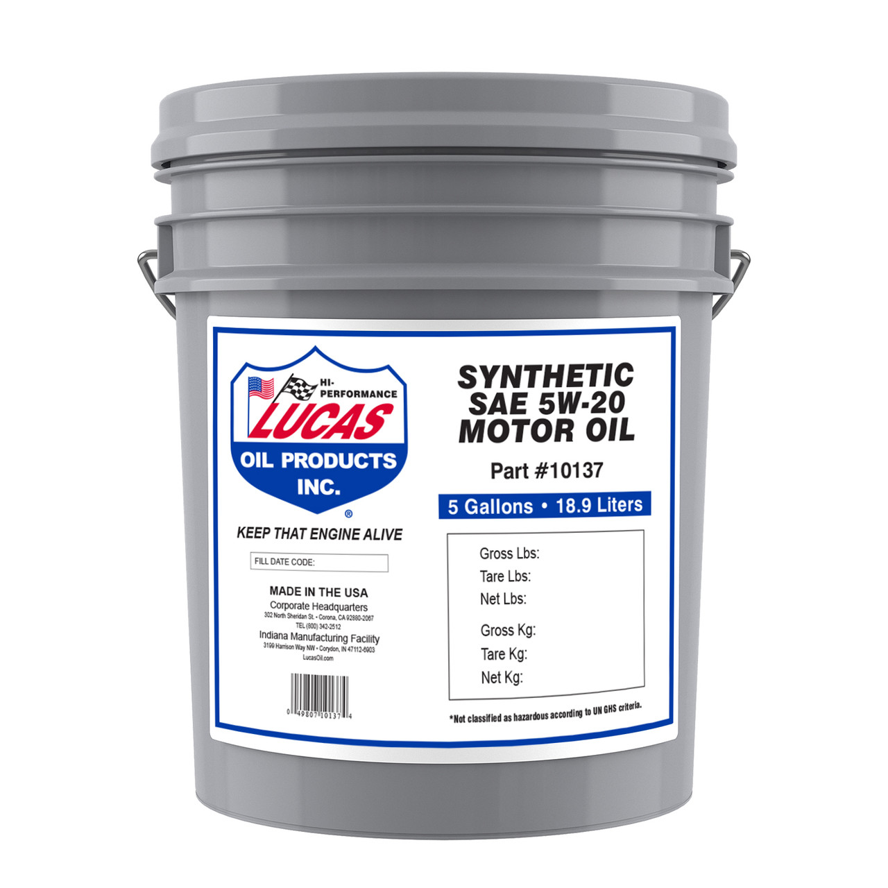 5W-20 Synthetic Motor Oil 18.9L Pail  10137