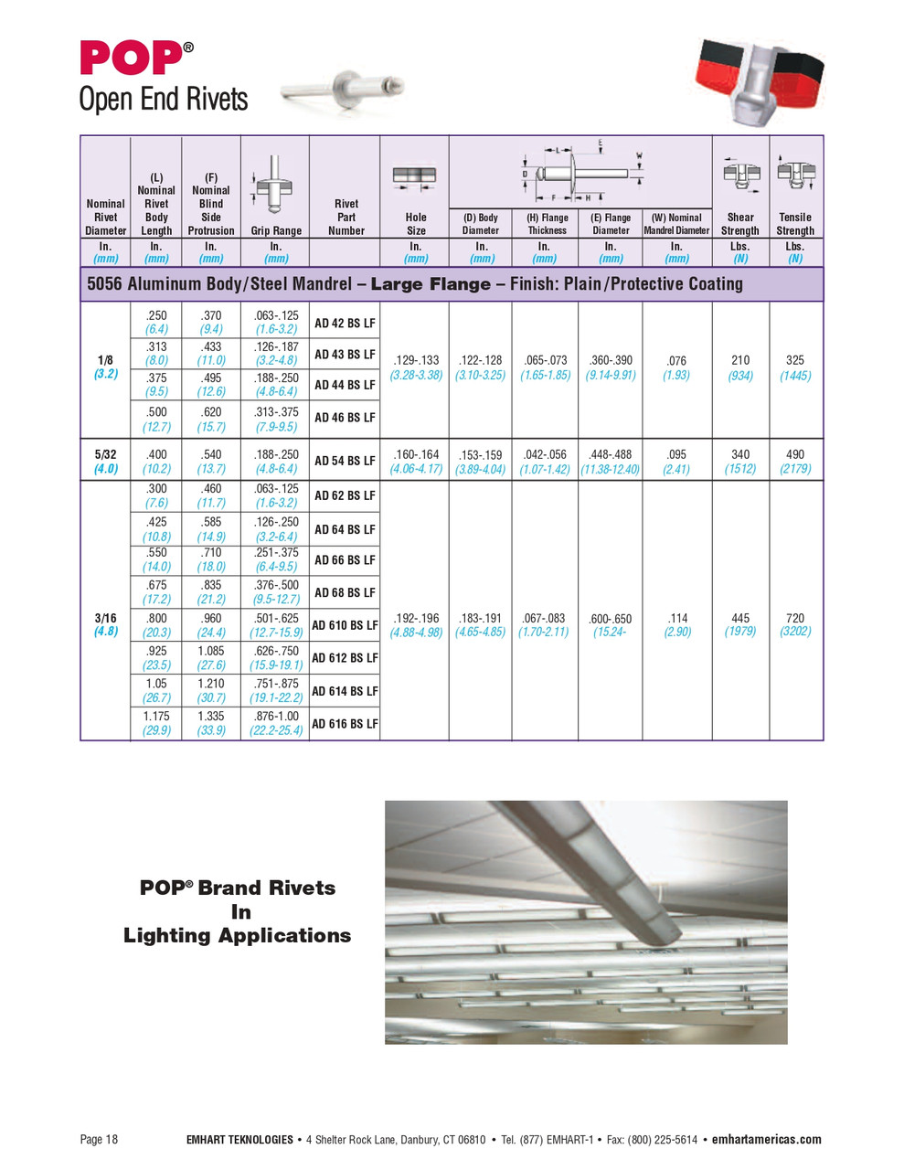 Pop® 500 Pc. 1/8 x 1/16 - 1/8" Grip Aluminum/Steel Large Flange Rivet  60508