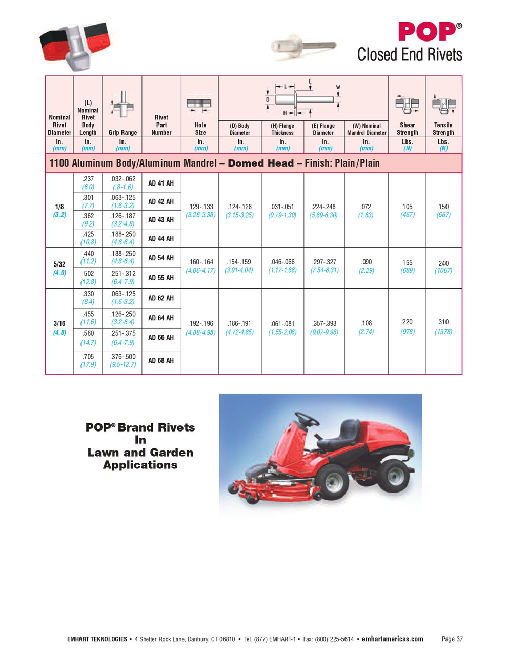 Pop® 500 Pc. 3/16 x 1/8 - 1/4" Grip Aluminum Domed Head Rivet  60624