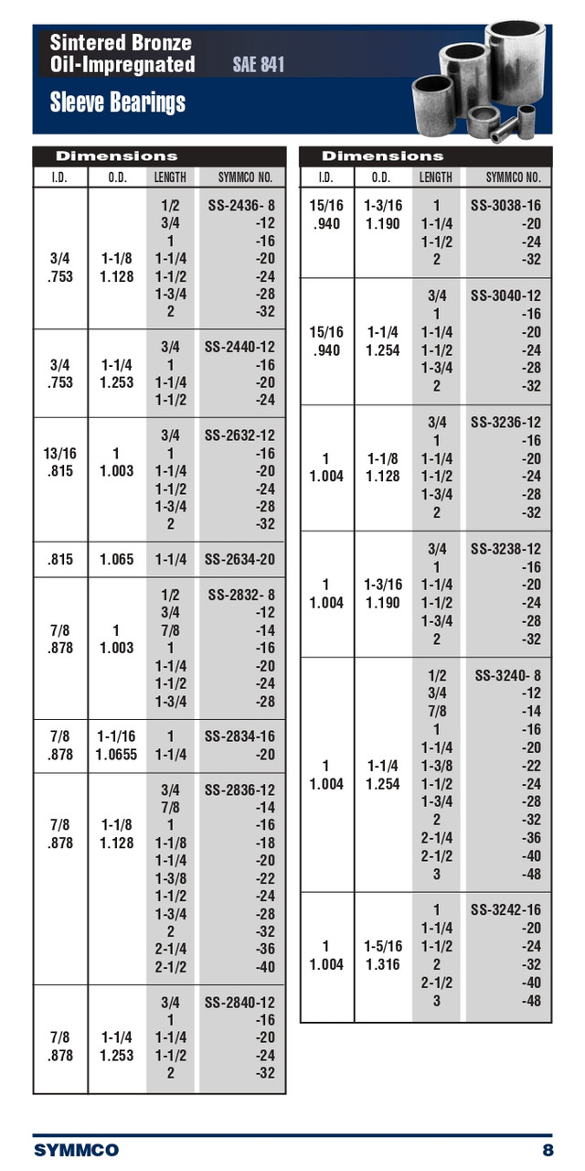 1 x 1-3/16 x 1" Oil-Impregnated Sintered Bronze Sleeve Bearing  SS-3238-16