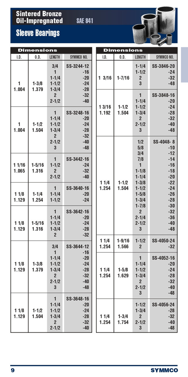 1-1/4 x 1-1/2 x 7/8" Oil-Impregnated Sintered Bronze Sleeve Bearing  SS-4048-14