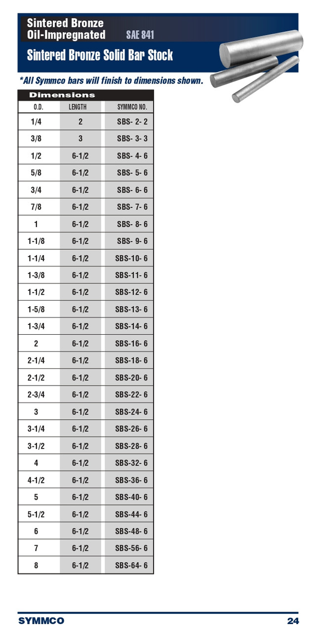 3/4 x 6-1/2" Oil-Impregnated Sintered Bronze Solid Bar Stock  SBS-6-6
