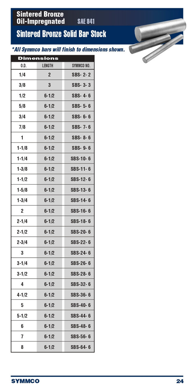 2-3/4 x 6-1/2" Oil-Impregnated Sintered Bronze Solid Bar Stock  SBS-22-6