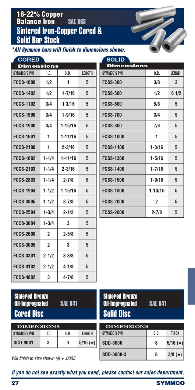 1-1/4 x 2-3/16 x 5" Oil-Impregnated Sintered Iron-Copper Cored Bar Stock  FCCS-2103