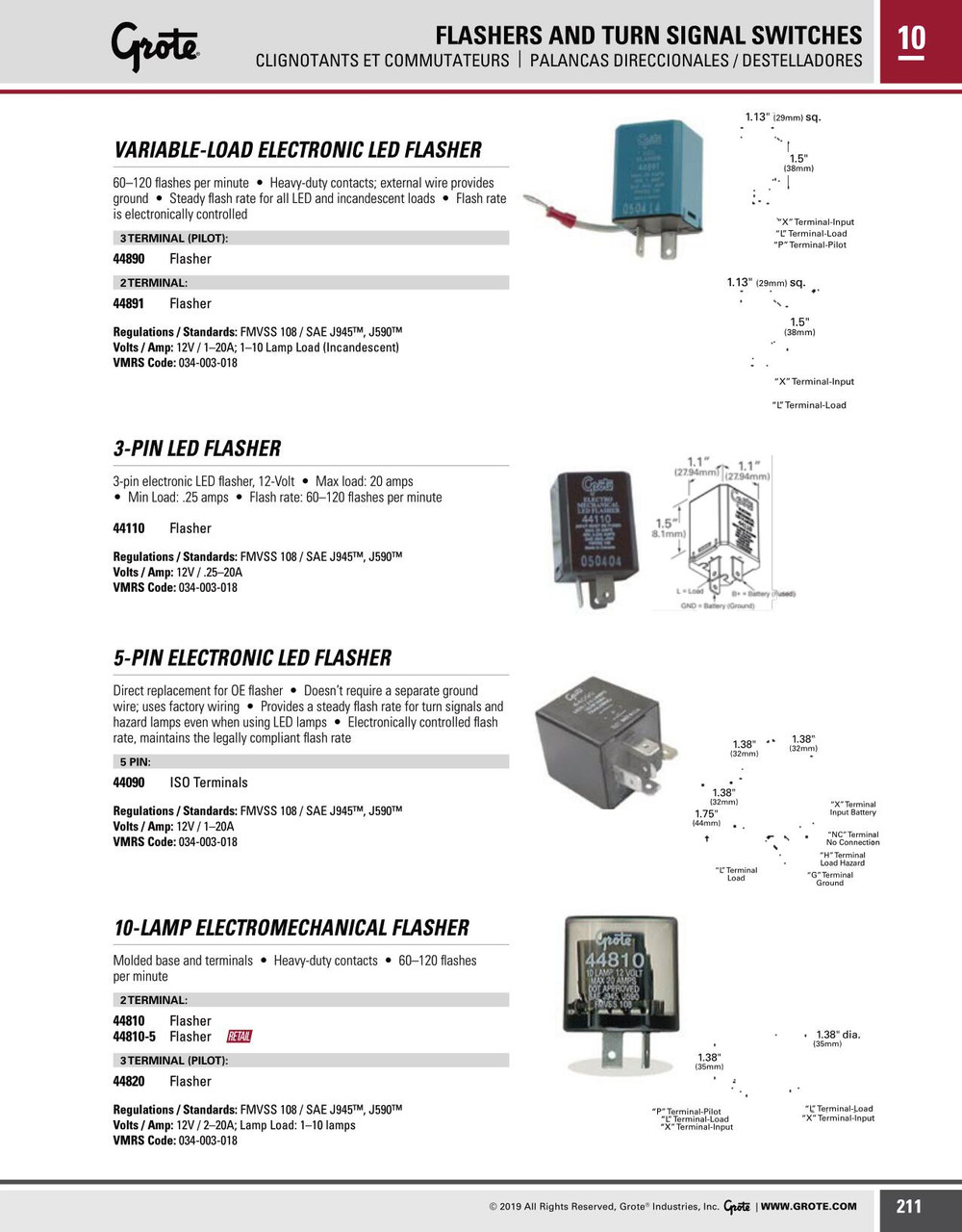 3 Pin Flasher Variable-Load Electronic LED (Pilot)  44890