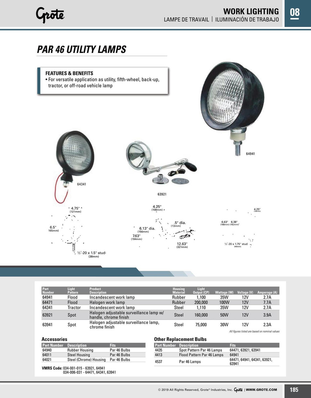 Par 46 Utility Lamp w/Adjustable Hand Halogen - Spot Beam - Clear  63921