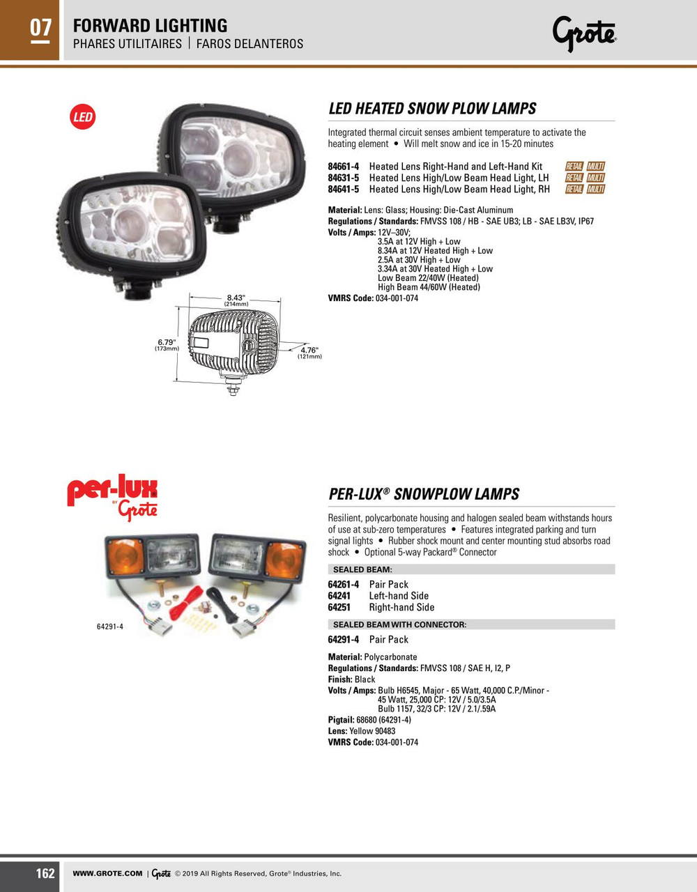 Per-Lux® Snow Plow Lamp Sealed Beam w/Black Housing - Clear  64261-4