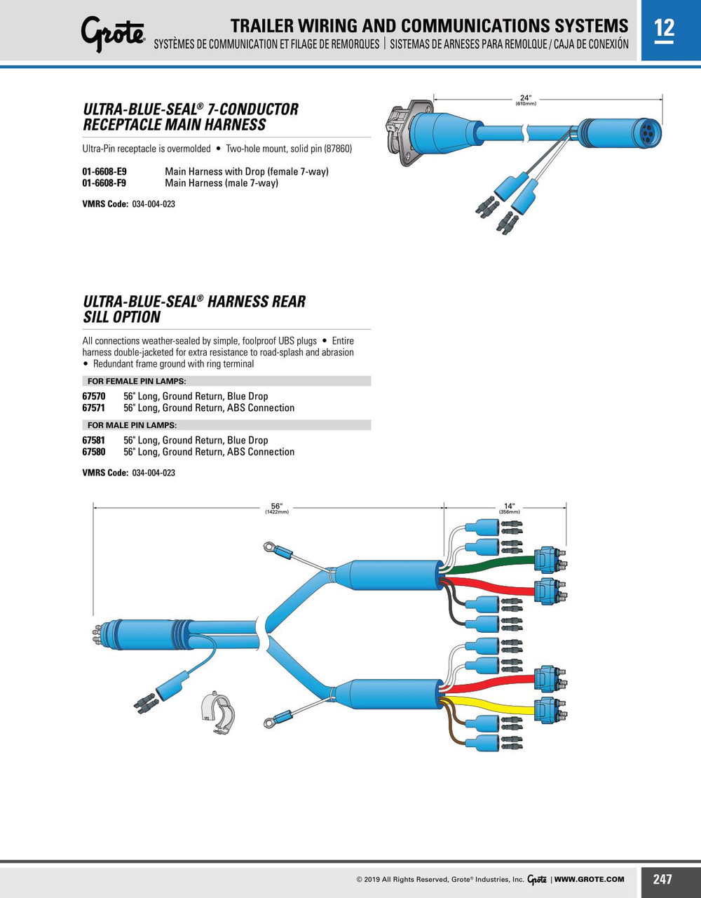 56" ULTRA-BLUE-SEAL® Rear Sill Option Harness - Blue Drop w/Female Pin  67581